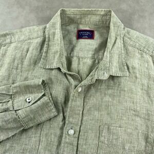 UNTUCKiT Mens‎ 2XL 100% Linen Long Sleeve Button Up Shirt Beige Green Color